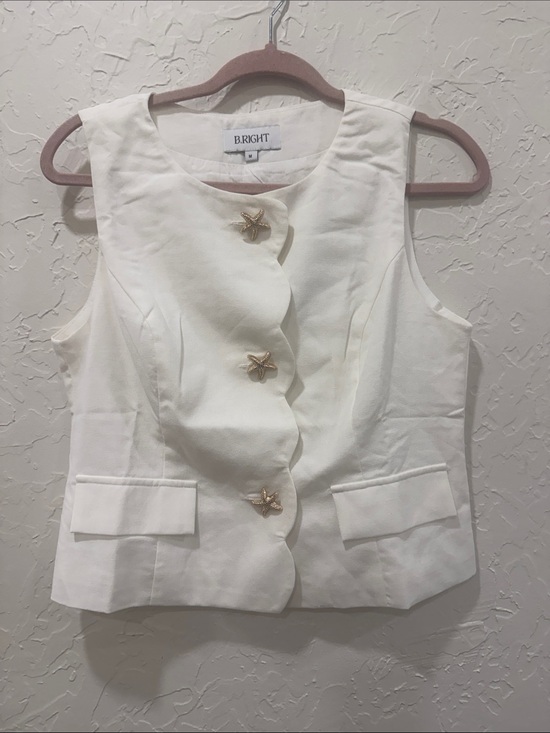 Jackets & Blazers - Cream Sleeveless Tailored Vest with Star Buttons